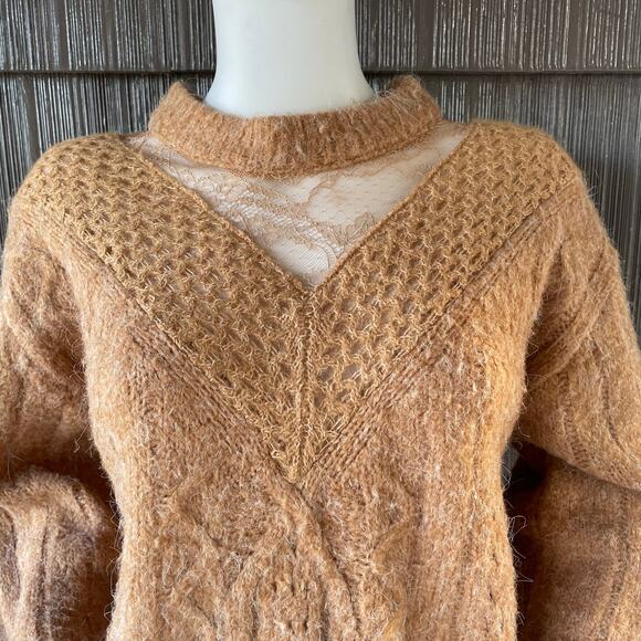 🔥Express Cable Knit Fuzzy Soft Pullover Sweater Bohemian Earthy Brown Size S - Picture 5 of 15